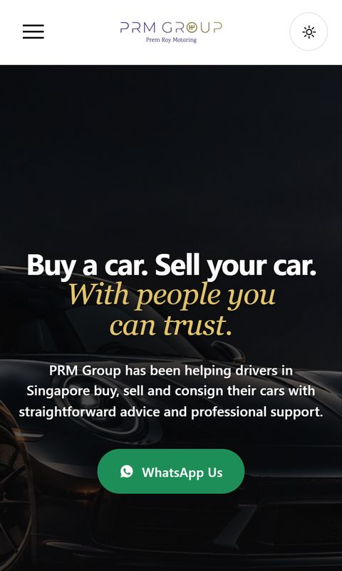 Luxury car seller website on mobile
